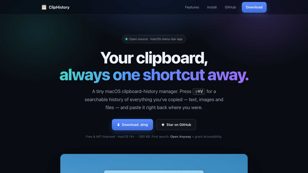 ClipHistory: Open Source Clipboard Manager for macOS with Persistent History